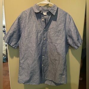 Uniqlo Chambray Linen-Blend Short Sleeve Button up Shirt